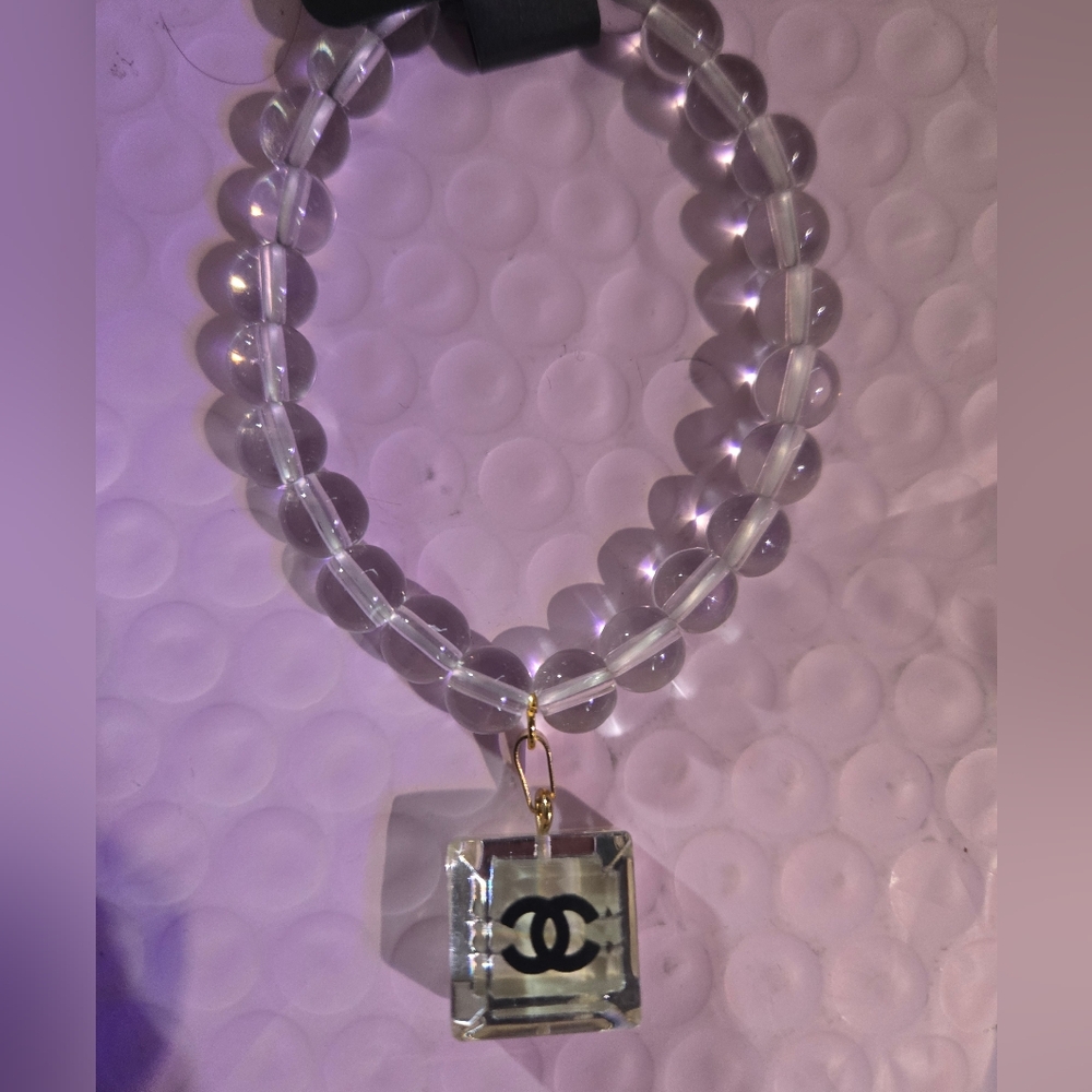 Iconic Logo Mirror Look Beaded Bracelet With Charm